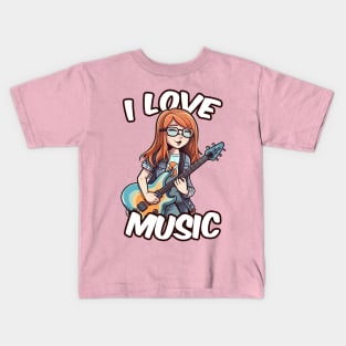 A girl playing her favourite guitar Kids T-Shirt